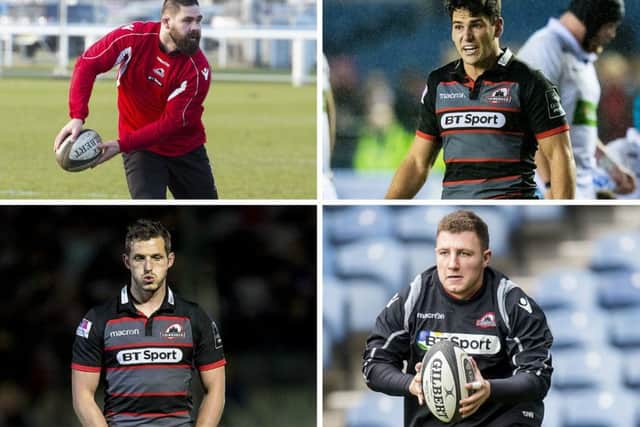 Clockwise from top left: Cornell du Preez, Sam Hidalgo-Clyne, Duncan Weir and Jason Tovey will all leave the club. Pictures: SNS Group