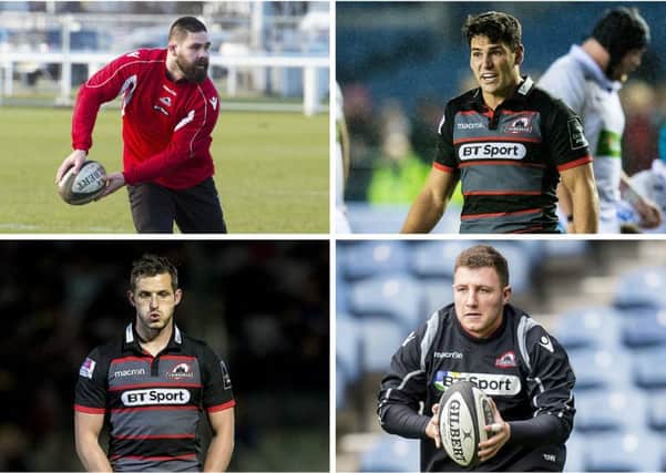 Clockwise from top left: Cornell du Preez, Sam Hidalgo-Clyne, Duncan Weir and Jason Tovey will all leave the club. Pictures: SNS Group