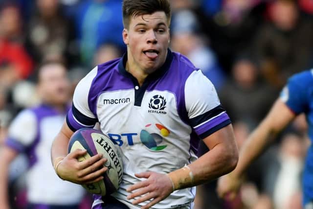 Scotland's Huw Jones scores against France at BT Murrayfield. Picture: Mike Hewitt/Getty Images