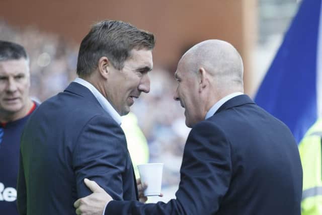 Alan Stubbs and Mark Warburton before a league match at Ibrox. Picture: Robert Perry