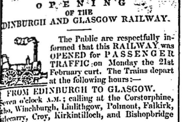 A handy guide to the new-fangled mode of transport  a train between Glasgow and Edinburgh