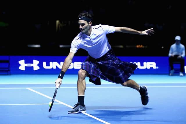 Roger Federer won over the crowd in Glasgow by wearing a kilt during his match against Andy Murray during Andy Murray Live.