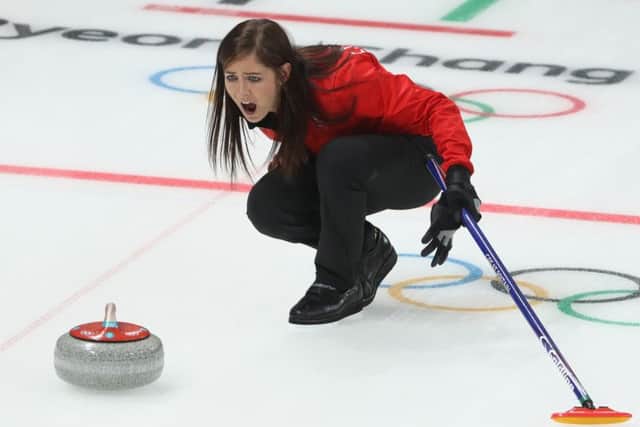 GB skip Eve Muirhead shouts encouragement to her sweepers during the action at Gangneung. Picture: Robert Cianflone/Getty Images