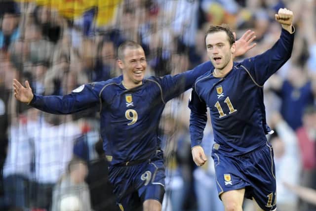 James McFadden celebrates his goal with Kenny Miller during Scotland's 3-1 win over Ukraine in 2007 during Alex McLeish's first spell in charge of the national team. Picture: Jane Barlow