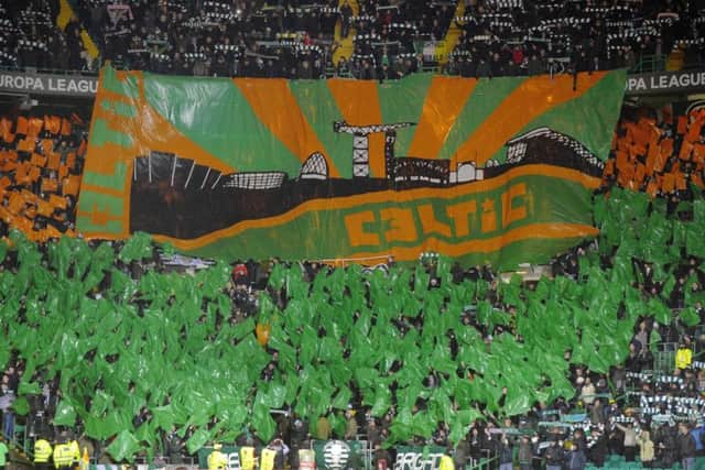 Celtic supporters show off a tifo display during the match. Picture: AFP/Getty Images