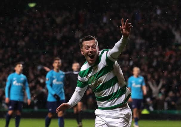 Callum McGregor wheels away after scoring the only goal of the game. Picture: PA