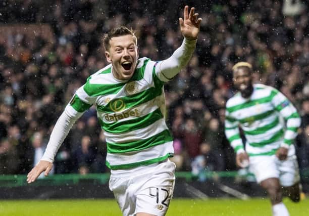 Celtic's Callum McGregor celebrates after he makes it 1-0. Picture: SNS