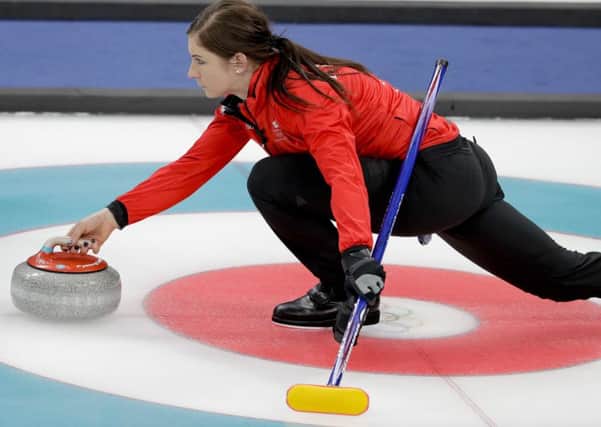 In the last stone in the last end against Sweden, Great Britain skip Eve Muirhead was penalised when a censor indicated that she had not released the handle in time. Picture: PA