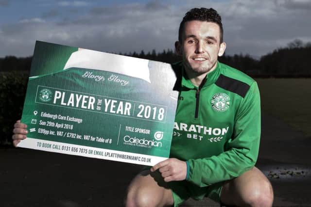 Hibernian's John McGinn promotes the club's annual Caledonian Player of the Year Awards. Picture: Bruce White/SNS