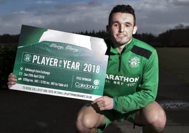 Hibernian's John McGinn promotes the club's annual Caledonian Player of the Year Awards. Picture: Bruce White/SNS