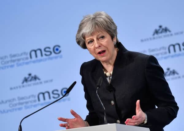 British Prime Minister Theresa May gives a speech during the Munich Security Conference on February 17. Picture; Getty