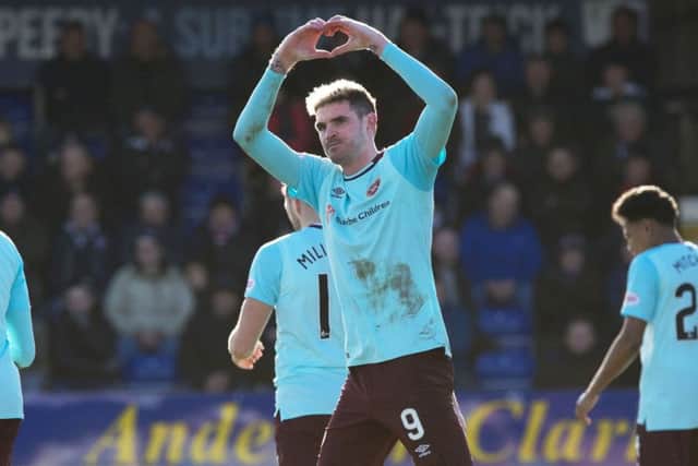 Hearts' Kyle Lafferty celebrates Hearts' opener. Picture: SNS/Paul Devlin