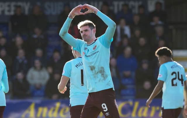 Hearts' Kyle Lafferty celebrates Hearts' opener. Picture: SNS/Paul Devlin