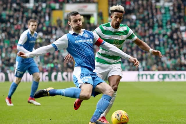 Scott Sinclair and St Johnstone's Joe Shaughnessy battle for possession. Picture: PA