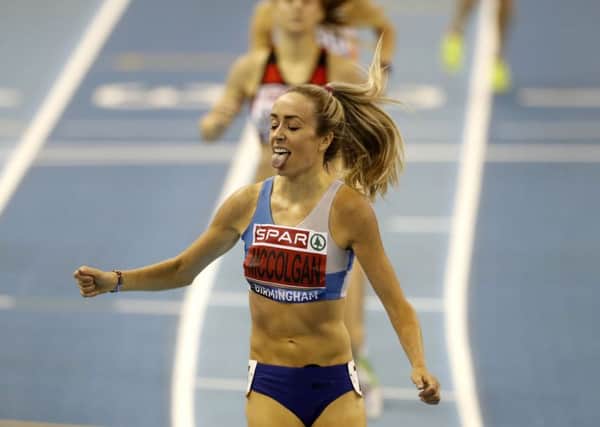 Eilish McColgan wins the 1,500m final at the British Indoor Championships in Birmingham. Picture: PA.