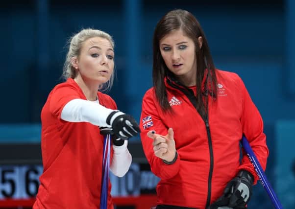 GB skip Eve Muirhead, right, and Anna Sloane weigh up a shot. Picture: PA