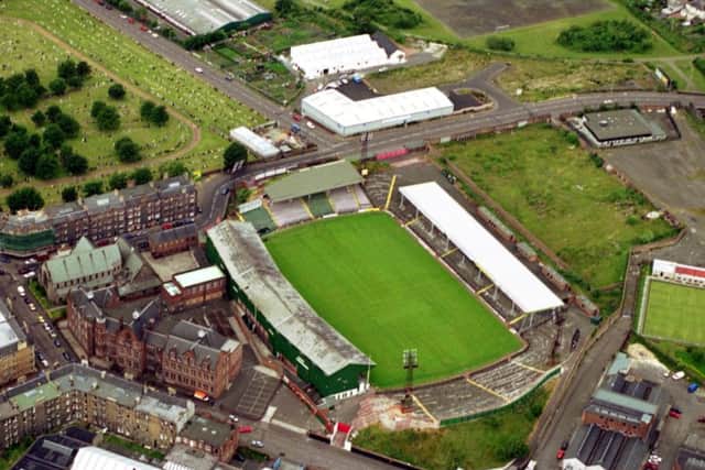An aerial view of Easter Road in July 1993 prior to construction of the new North and South stands