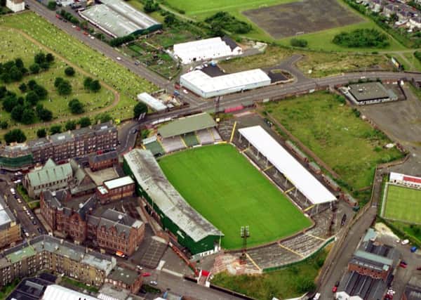 An aerial view of Easter Road in July 1993 prior to construction of the new North and South stands