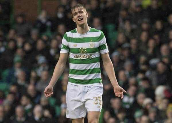 Celtic's Kristoffer Ajer  shows his frustration during the 0-0 home draw with St Johnstone. Picture: Craig Foy/SNS