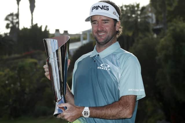 Bubba Watson with the trophy after winning the Genesis Open. Picture: Ryan King/AP