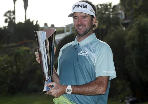 Bubba Watson with the trophy after winning the Genesis Open. Picture: Ryan King/AP