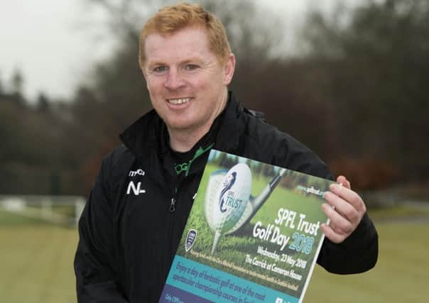 Hibernian manager Neil Lennon helps to promote the SPFL Trust Golf Day. Picture: Craig Foy/SNS