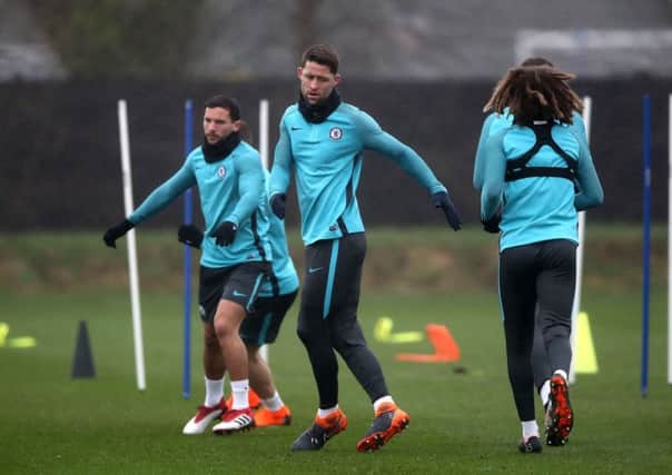 Club captain Gary Cahill trains as Chelsea prepare for their Champions League meeting with Barcelona. Picture: PA.