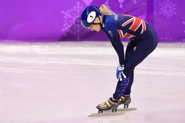 Elise Christie was disqualified from her 1,000m short track speed skating heat. Picture: AFP/Getty