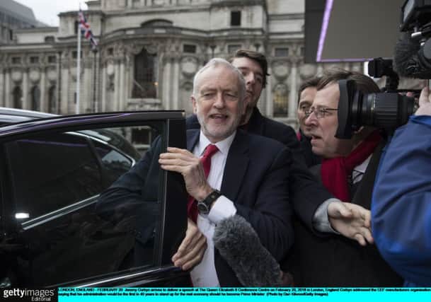 Jeremy Corbyn arrives to deliver a speech at The Queen Elizabeth II Conference Centre. Picture: Dan Kitwood/Getty Images