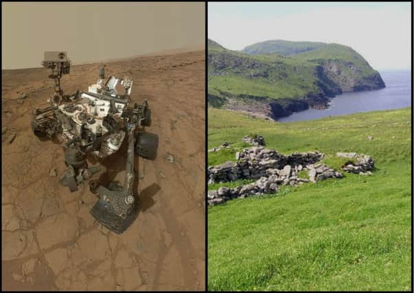 Mars Curiosity rover and St Kilda - worlds apart. Pictures: Wikimedia Commons