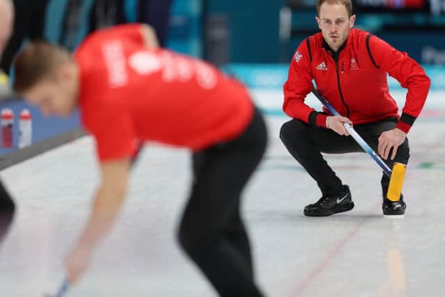 Great Britain skip Kyle Smith during his rink's win over Norway. Picture: PA