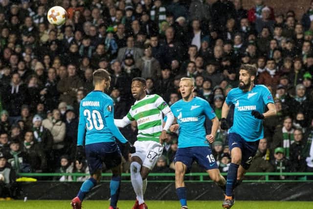 Charly Musonda chips in a cross for Callum McGregor to score during the first leg. Picture: SNS