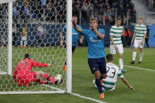 Aleksandr Kokorin celebrates scoring Celtic's third. Picture: AP