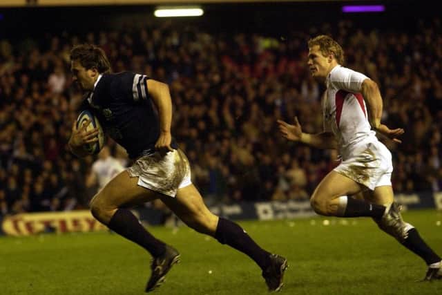 Simon Danielli scores against England in 2004, the last time a Scot crossed for a Calcutta Cup try at Murrayfield. Picture: Toby Williams
