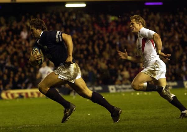 Simon Danielli scores against England in 2004, the last time a Scot crossed for a Calcutta Cup try at Murrayfield. Picture: Toby Williams