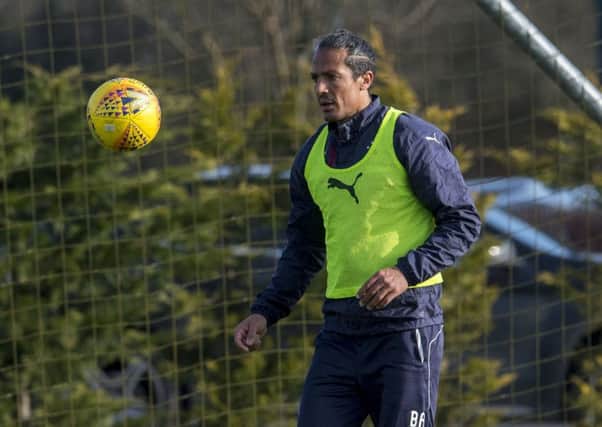 Bruno Alves, in training yesterday, is in line for his first Rangers appearance of 2018 this afternoon. Picture: SNS.