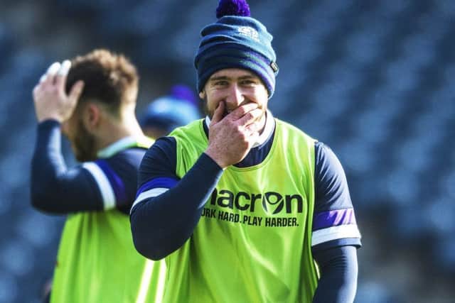 Stuart Hogg was in good spirits at yesterdays captains run. Picture: SNS/SRU