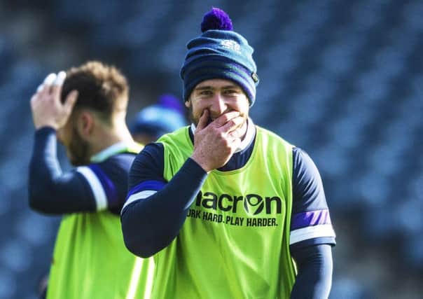 Stuart Hogg was in good spirits at yesterdays captains run. Picture: SNS/SRU