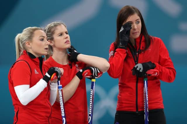 Eve Muirhead  (right), Anna Sloan and Vicki Adams look dejected after losing the Bronze Medal match. Picture: PA