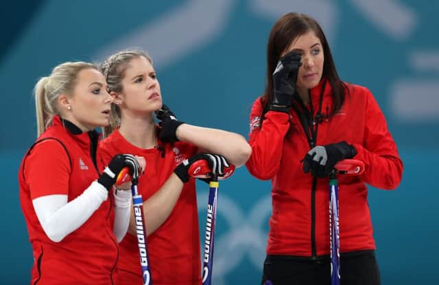 Eve Muirhead  (right), Anna Sloan and Vicki Adams look dejected after losing the Bronze Medal match. Picture: PA