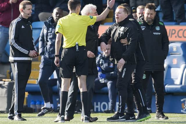 Kevin Clancy sends Neil Lennon to the stand. Picture: SNS Group