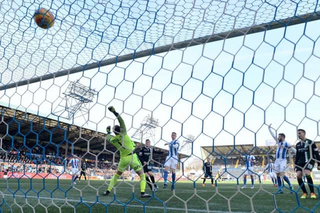 Flo Kamberi finds the net after just 28 seconds to give Hibs the lead. Picture: SNS Group