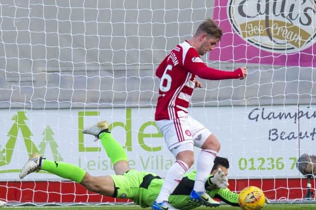 David Templeton scores Hamilton's stoppage-time winner. Picture: SNS
