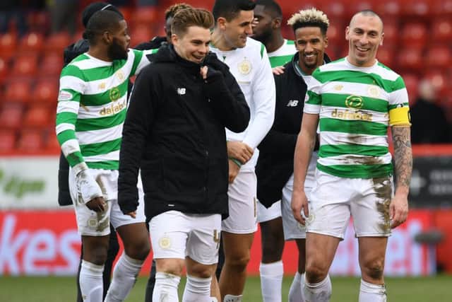 James Forrest and Scott Brown helped Celtic move 12 points clear of Aberdeen on Sunday. Picture: Craig Foy/SNS