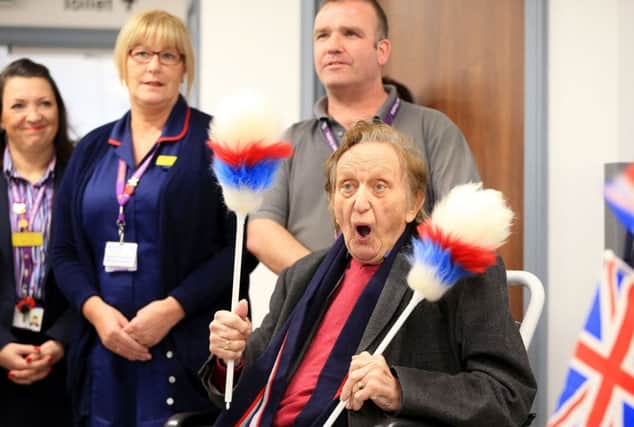 Sir Ken Dodd as he left Liverpool Heart and Chest Hospital after recovering from a severe chest infection. Picture: Peter Byrne