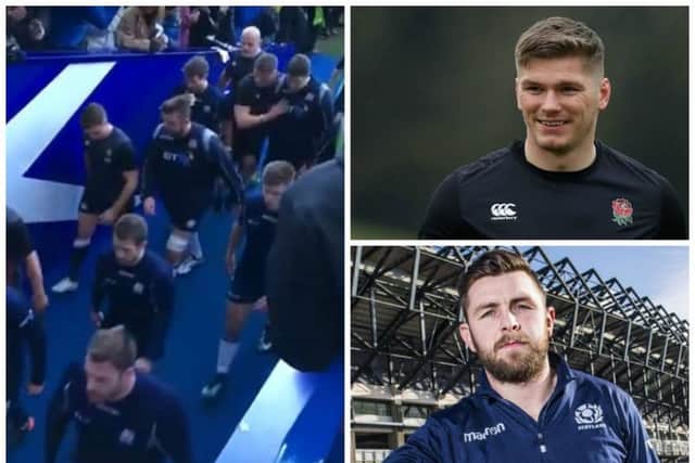 Footage from the video, left, and Owen Farrel (top right) and Ryan Wilson, who were said to be involved. Pictures: PA/SNS