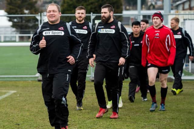 Edinburgh take part in a training session at Murrayfield (pre-snowfall). Picture: SNS Group