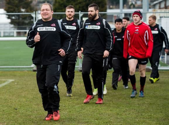 Edinburgh take part in a training session at Murrayfield (pre-snowfall). Picture: SNS Group