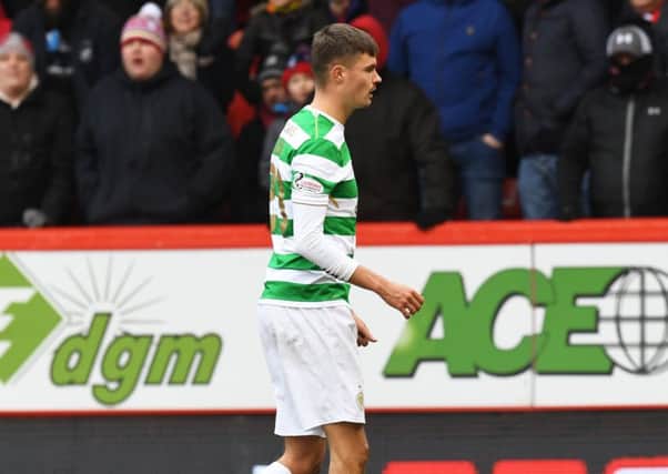Mikael Lustig was sent off during Celtic's win at Aberdeen. Picture: SNS