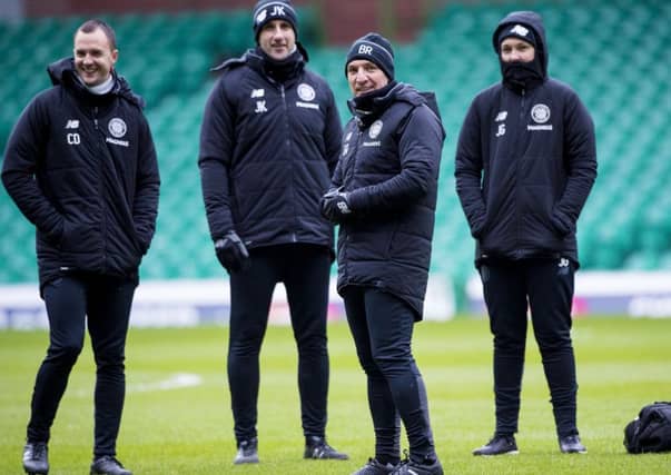 Brendan Rodgers with his coaching staff at Celtic Park for a training session. Picture: SNS Group